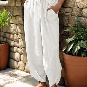 Chic White Wide Leg Women's Pants
